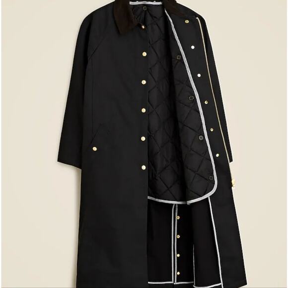 J.Crew NWT Long Barn Coat Black Waxed Twill Small Removable Quilted Vest - Picture 5 of 16